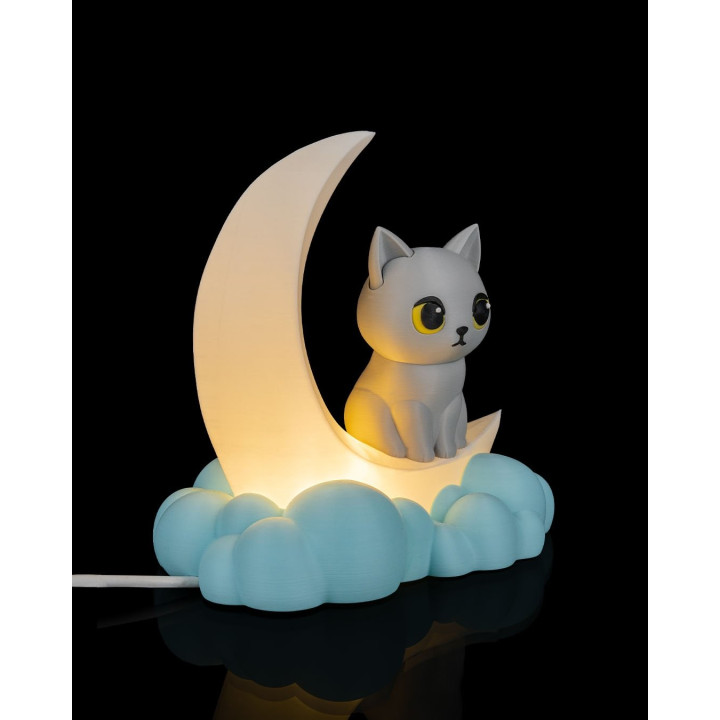 Lampe De Table Chat Lune – Veilleuse Déco Nuage Made In Occitanie