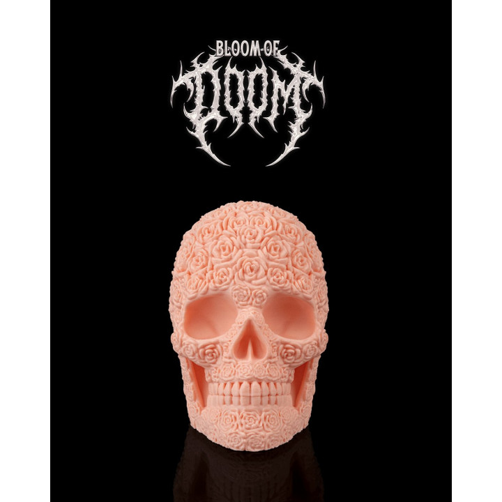Crâne Bloom Of Doom – Sculpture Crâne Fleuri Rose