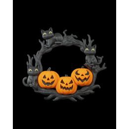 Couronne Halloween Chats & Citrouilles – Décoration Murale Féline