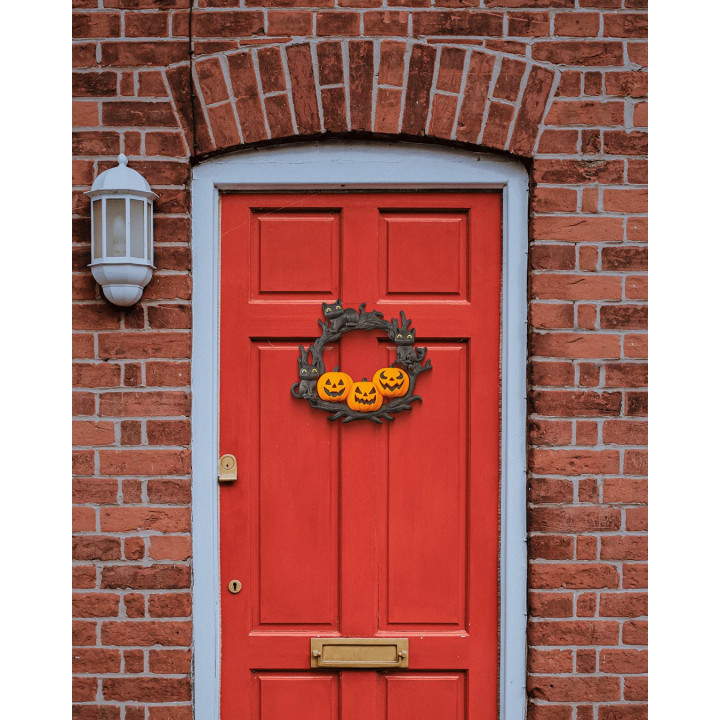 Couronne Halloween Chats & Citrouilles – Décoration Murale Féline