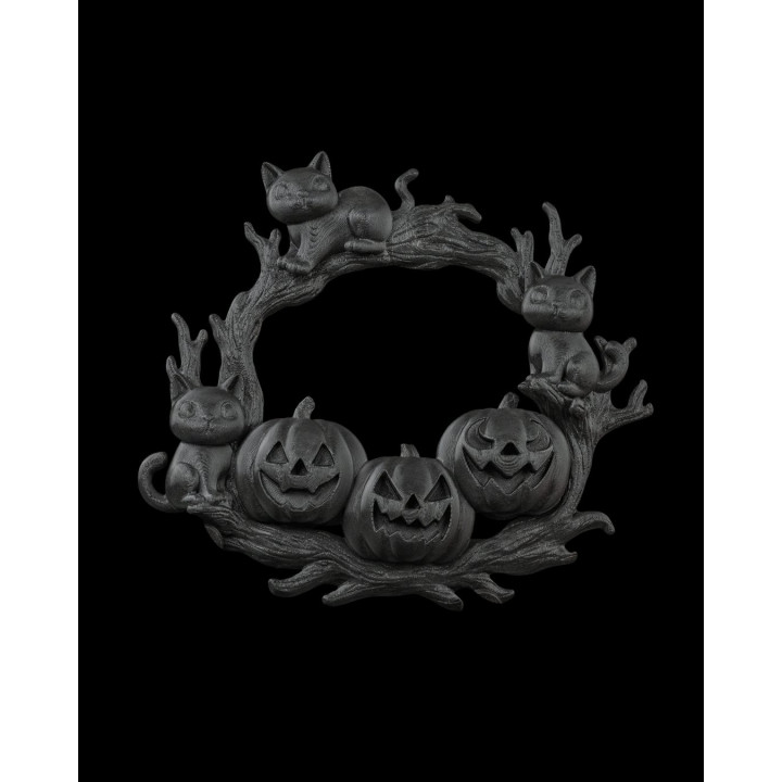 Couronne Halloween Chats & Citrouilles – Décoration Murale Féline