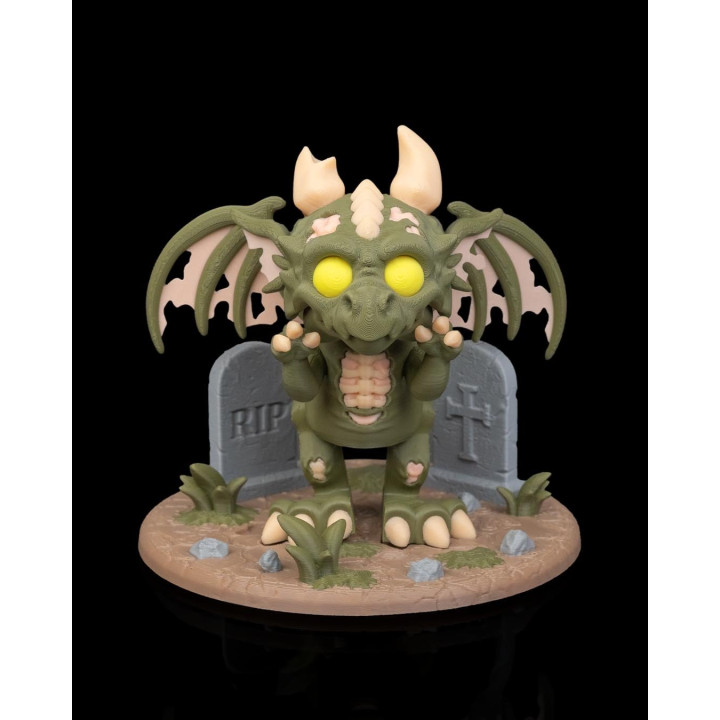 Le Dragon Indestructible – Figurine Dragon Zombie Sur Socle Cimetière