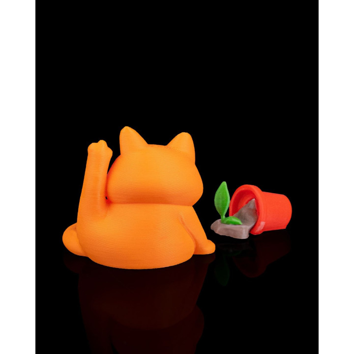 Chat Ronchon "Not My Purr-Blem" – Figurine Déco Humour Plante Renversée