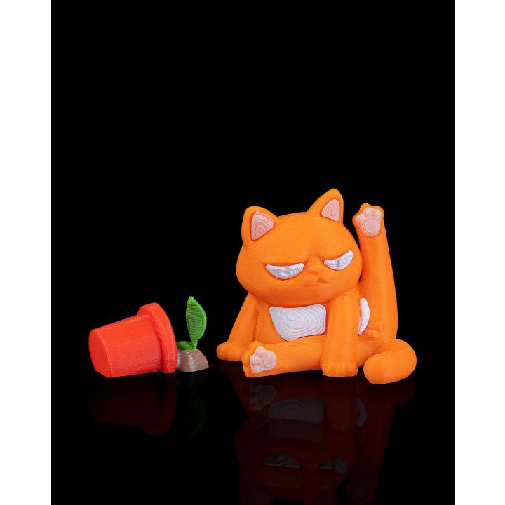 Chat Ronchon "Not My Purr-Blem" – Figurine Déco Humour Plante Renversée