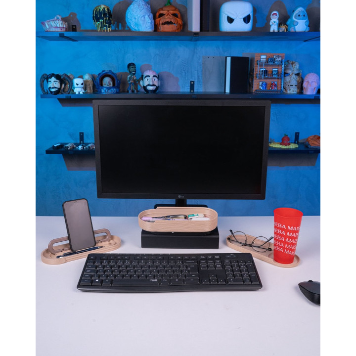 Kit Bureau Natural Timber – Organisateur & Support Téléphone Effet Bois