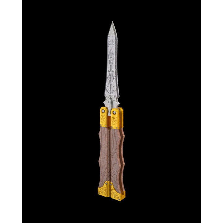 Blade Dancer – Balisong Décoratif Articulé, Finition Damas & Or