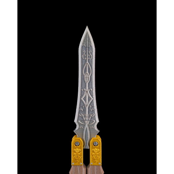 Blade Dancer – Balisong Décoratif Articulé, Finition Damas & Or