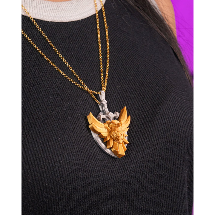 Pendentifs Acier & Plume – Duo Épée & Bouclier Aigle
