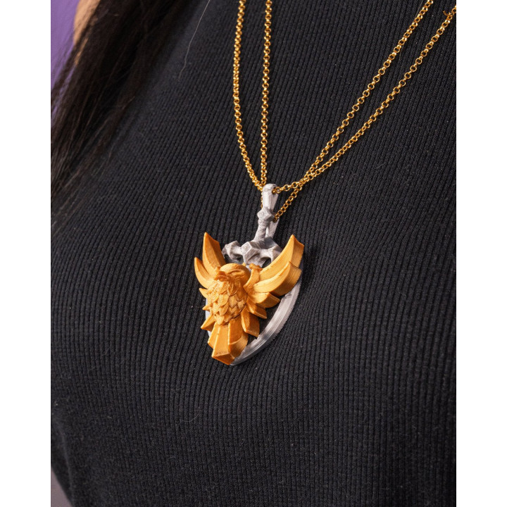 Pendentifs Acier & Plume – Duo Épée & Bouclier Aigle