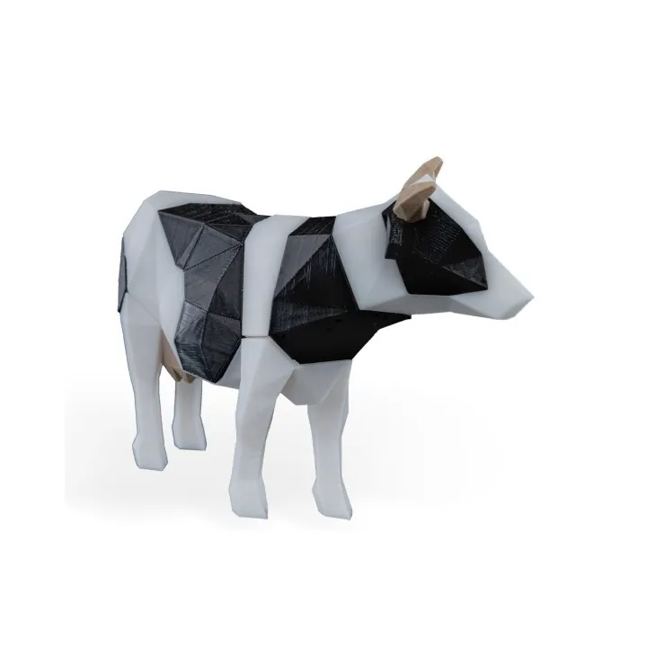 Vache Low Poly – Sculpture Puzzle Magnétique
