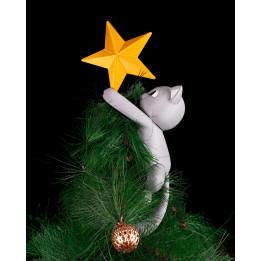 Cime De Sapin Chat Grimpeur Avec Étoile – Décoration De Noël Originale