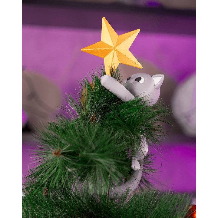 Cime De Sapin Chat Grimpeur Avec Étoile – Décoration De Noël Originale