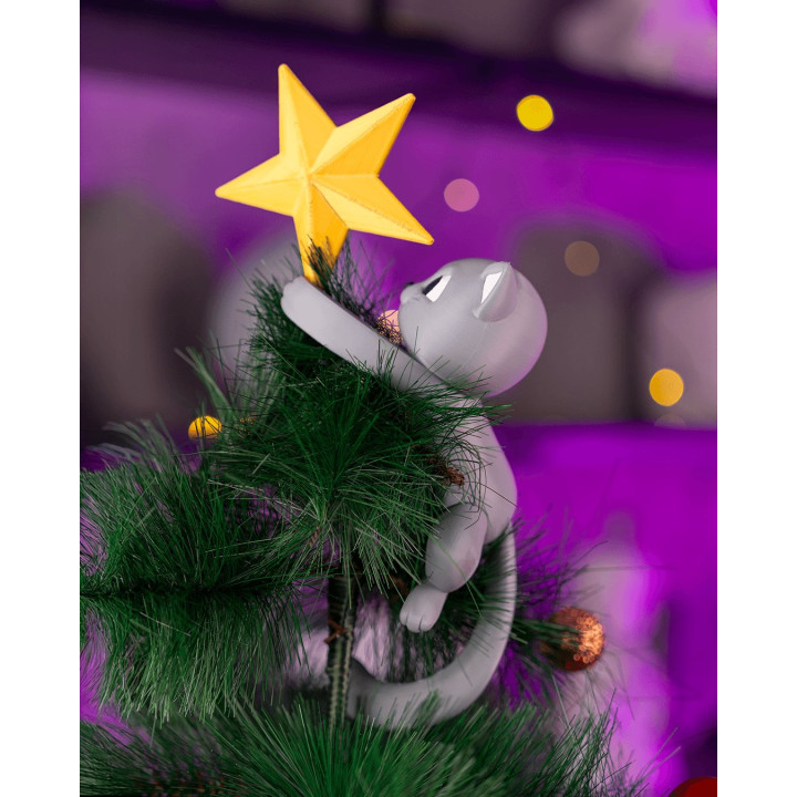 Cime De Sapin Chat Grimpeur Avec Étoile – Décoration De Noël Originale