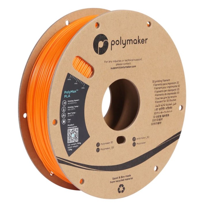 Polymaker - PolyMax Tough PLA - Orange - 1,75 mm - 750 g | Espace Make