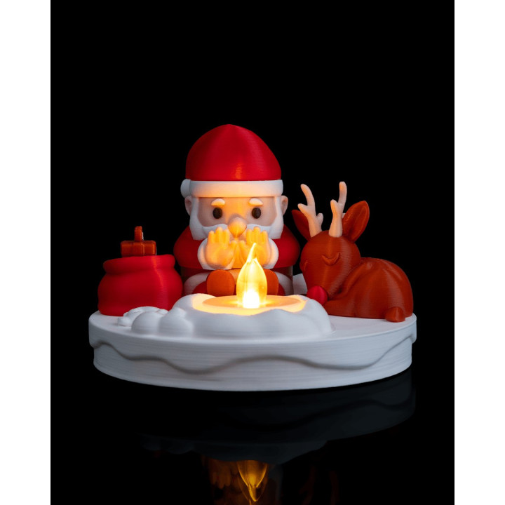 Lampe De Table Feu De Camp Du Père Noël – Veilleuse Lumineuse Festive Avec Renne