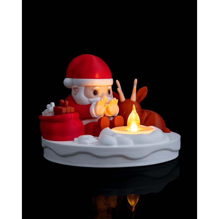 Lampe De Table Feu De Camp Du Père Noël – Veilleuse Lumineuse Festive Avec Renne