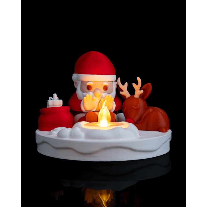 Lampe De Table Feu De Camp Du Père Noël – Veilleuse Lumineuse Festive Avec Renne