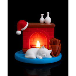 Veilleuse Cheminée De Noël & Chaton Endormi – Ambiance Cosy Garantie
