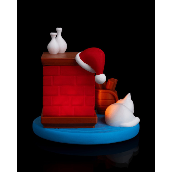 Veilleuse Cheminée De Noël & Chaton Endormi – Ambiance Cosy Garantie