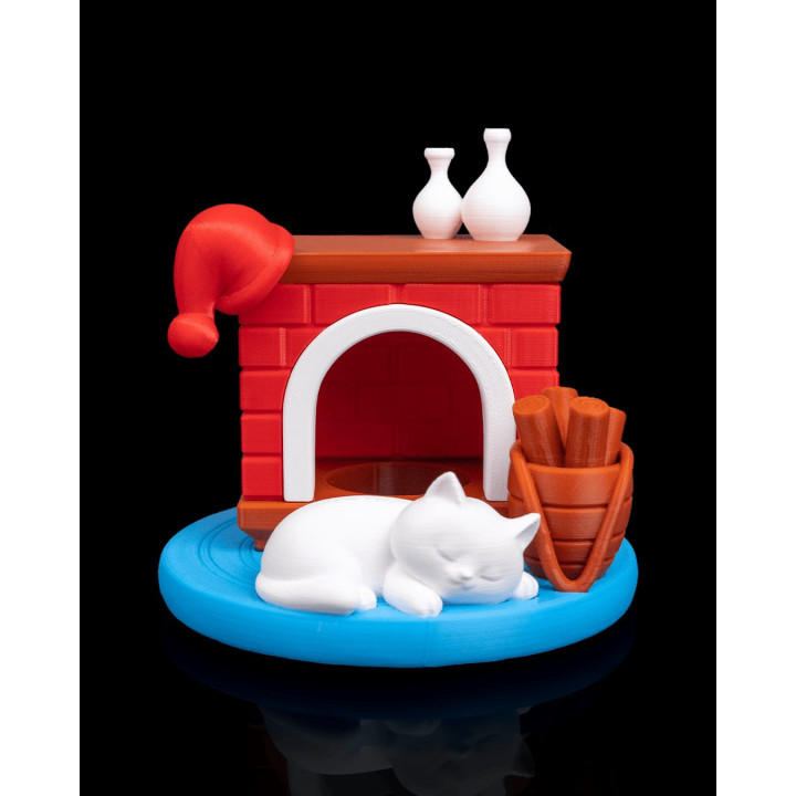 Veilleuse Cheminée De Noël & Chaton Endormi – Ambiance Cosy Garantie