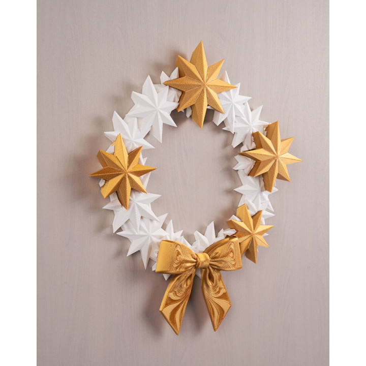 Couronne De Noël Étoilée Dorée & Blanche – Décoration De Porte Féerique