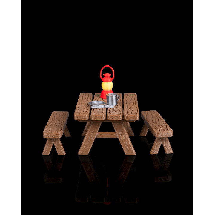 Ensemble De Table De Camp Miniature – Table, Bancs, Lanterne & Ustensiles