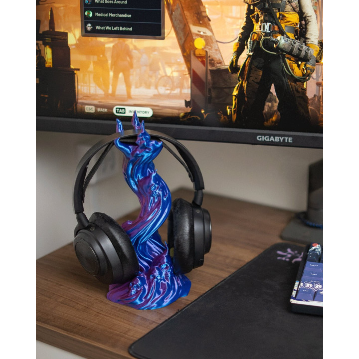 Skullflame – Support Casque Gaming Flammes & Crânes