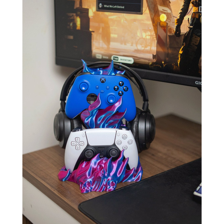 Spellcaster'S Stash – Support Casque & Manette Gaming Flammes Démoniques