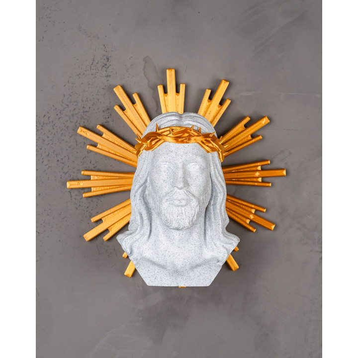 Buste Du Saint-Christ – Sculpture Auréole Bicolore, Made In Occitanie