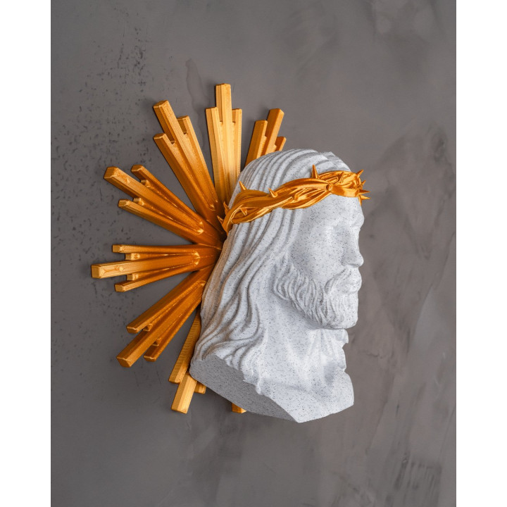 Buste Du Saint-Christ – Sculpture Auréole Bicolore, Made In Occitanie