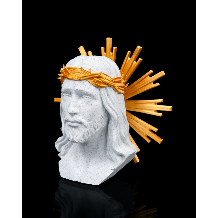 Buste Du Saint-Christ – Sculpture Auréole Bicolore, Made In Occitanie