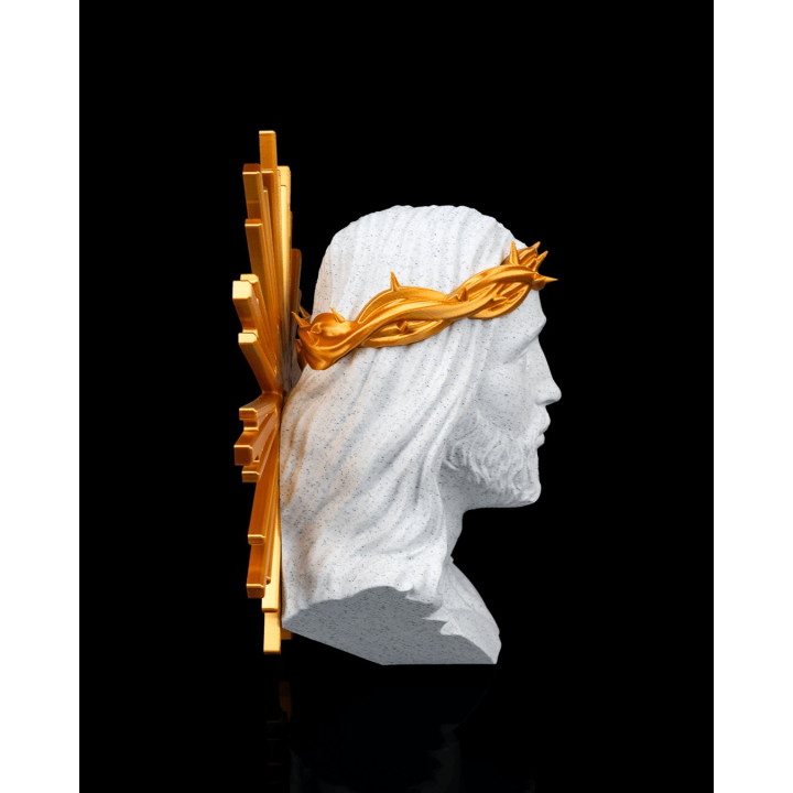 Buste Du Saint-Christ – Sculpture Auréole Bicolore, Made In Occitanie
