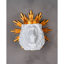 Lion De Juda Couronné – Trophée Mural Majestueux Blanc & Or