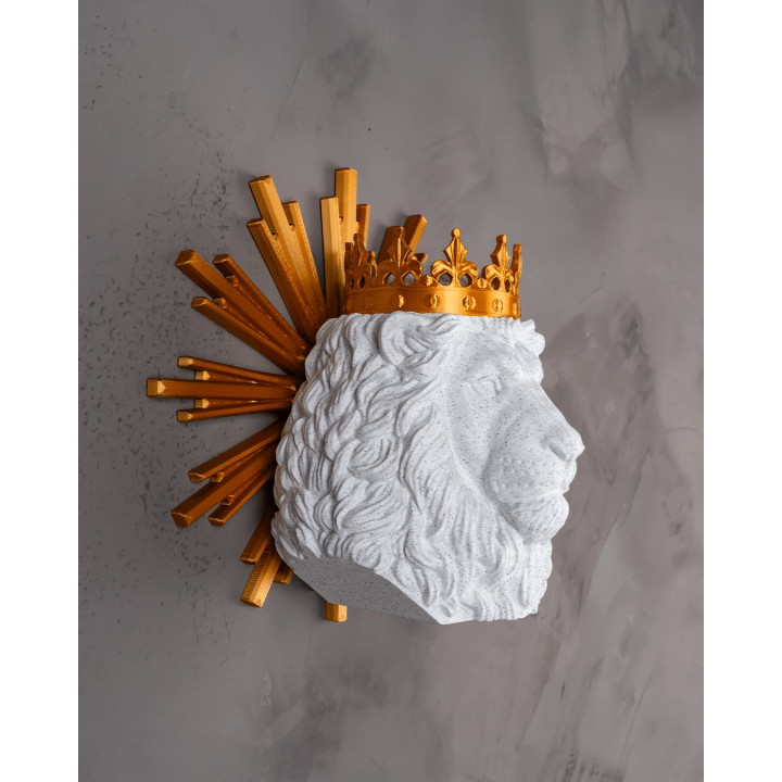 Lion De Juda Couronné – Trophée Mural Majestueux Blanc & Or