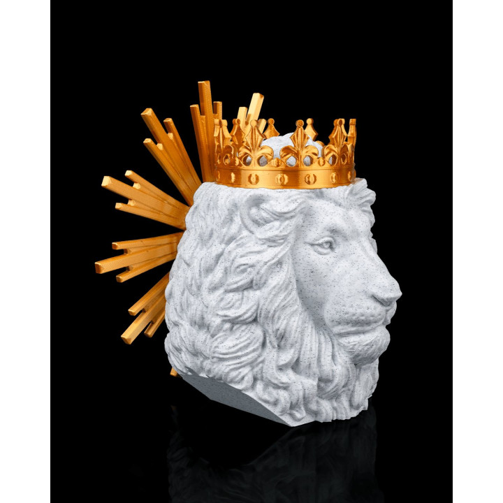 Lion De Juda Couronné – Trophée Mural Majestueux Blanc & Or