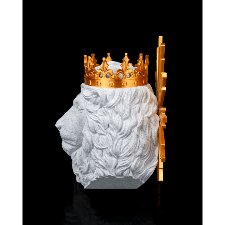 Lion De Juda Couronné – Trophée Mural Majestueux Blanc & Or