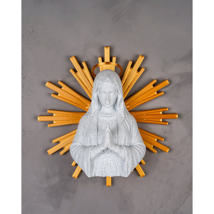 Vierge Marie En Prière – Buste Auréolé Bicolore