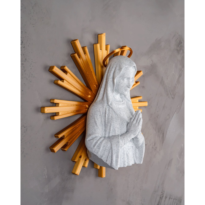 Vierge Marie En Prière – Buste Auréolé Bicolore