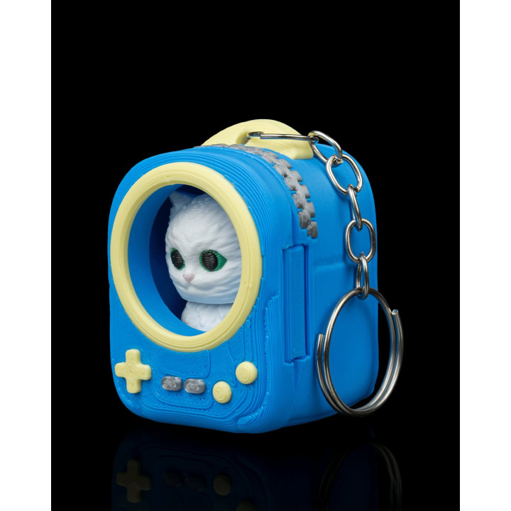 Porte-Clés Chat Angora Turc – Figurine Chat Dans Sac À Dos Gamer