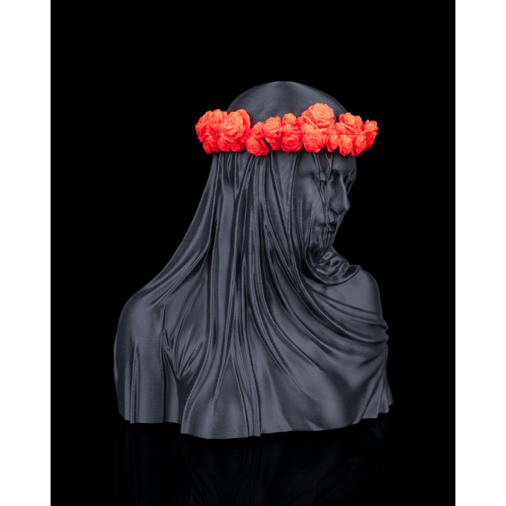 Veil Of Silence – Statue Buste Voilée Couronne De Roses