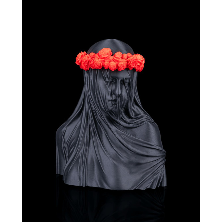Veil Of Silence – Statue Buste Voilée Couronne De Roses