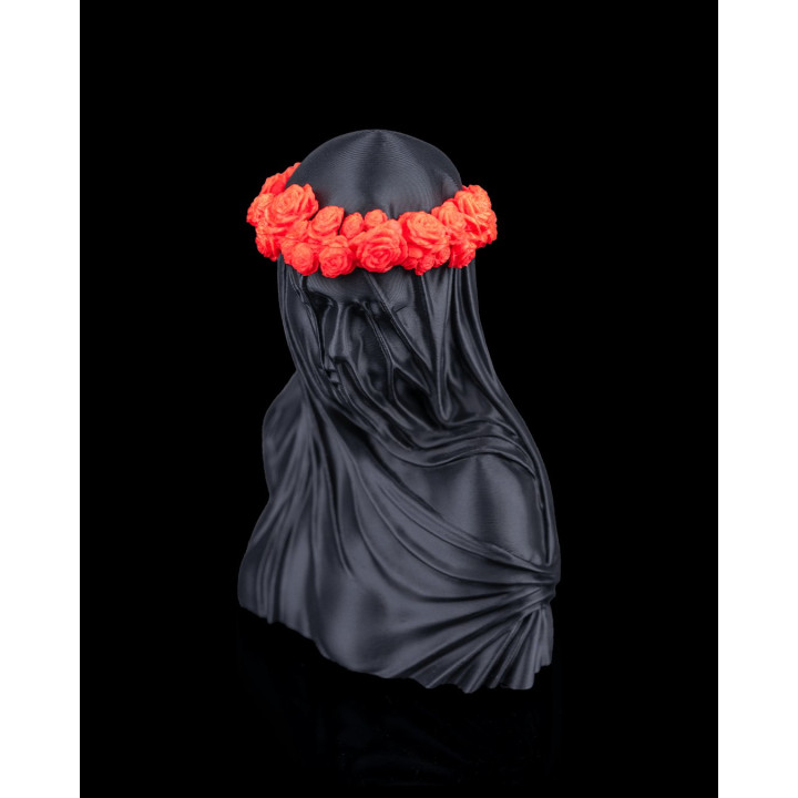 Veil Of Silence – Statue Buste Voilée Couronne De Roses