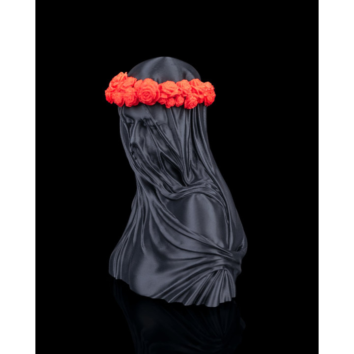 Veil Of Silence – Statue Buste Voilée Couronne De Roses