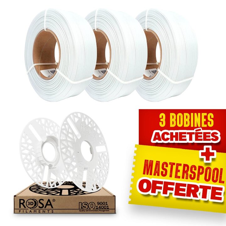 Pack Recharge Rosa3D - PLA Starter Blanc Neige x3 + Masterspool O