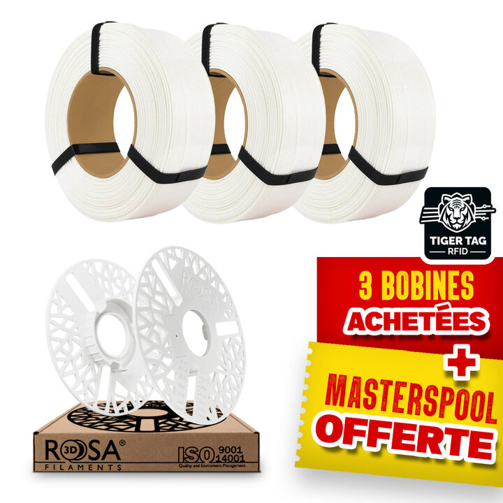 Pack Recharge Rosa3D - PLA Starter Blanc x3 + Masterspool Offerte