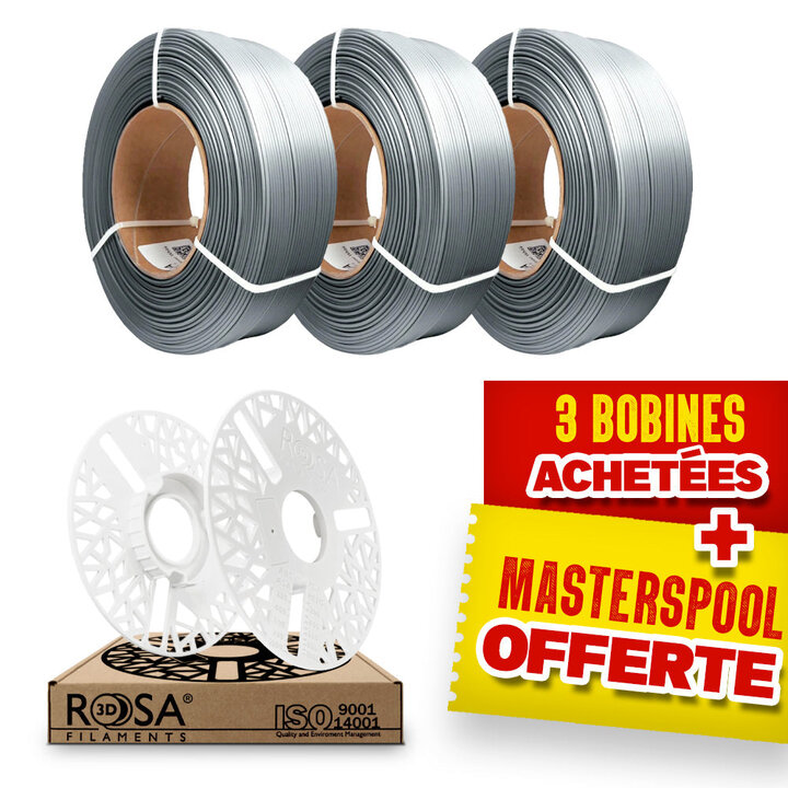 Pack Recharge Rosa3D - PLA Starter Gris x3 + Masterspool Offerte 
