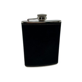 Flasque en similicuir noir gravée à votre demande – 240 ml