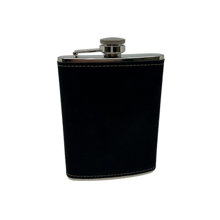 Flasque en similicuir noir gravée à votre demande – 240 ml