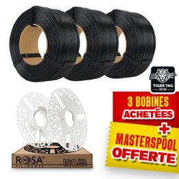 Pack Recharge Rosa3D - PLA Starter Noir x3 + Masterspool Offerte 