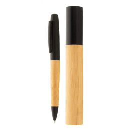 Stylo à bille bambou et métal gravé avec étui bambou personnalisé
